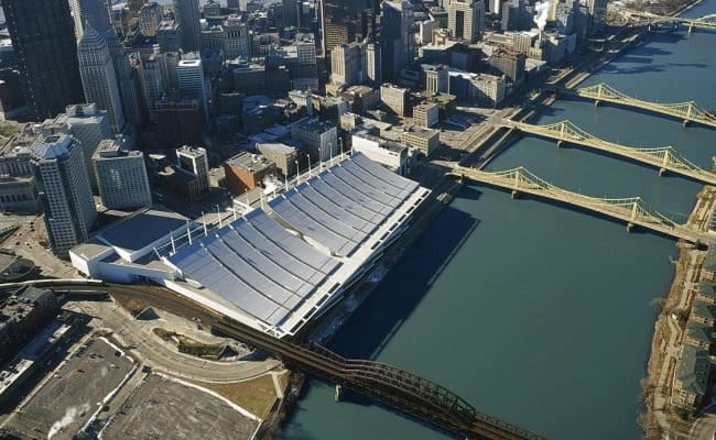 The IROS 2026 venue, David L. Lawrence Convention Center, beside Pittsburgh’s riverfront