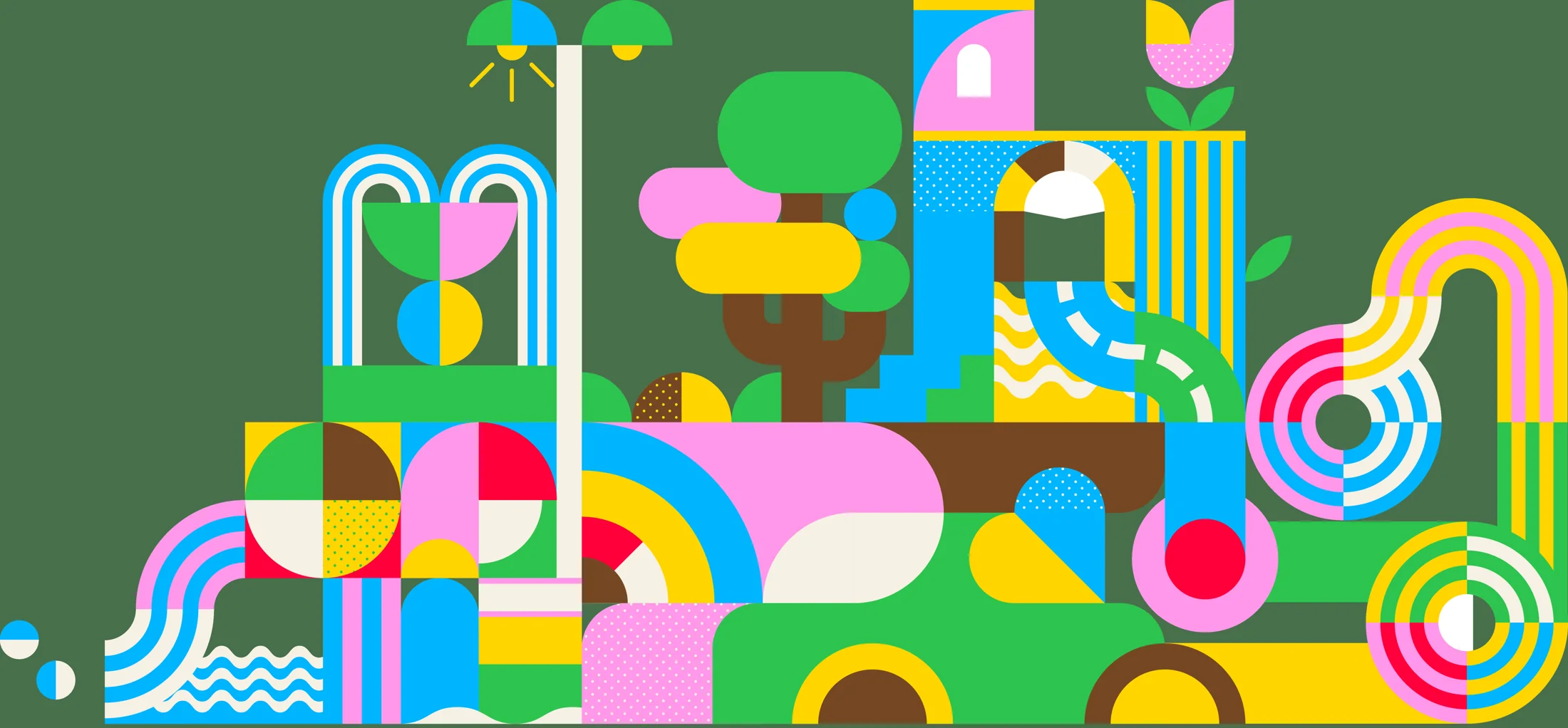 Official Tomorrow.City Shanghai artwork depicting a future city through colorful geometric shapes